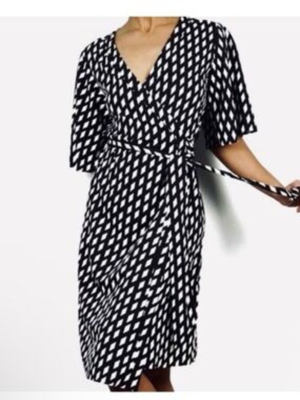 Banana Republic Geometric Black and White Wrap Midi Dress